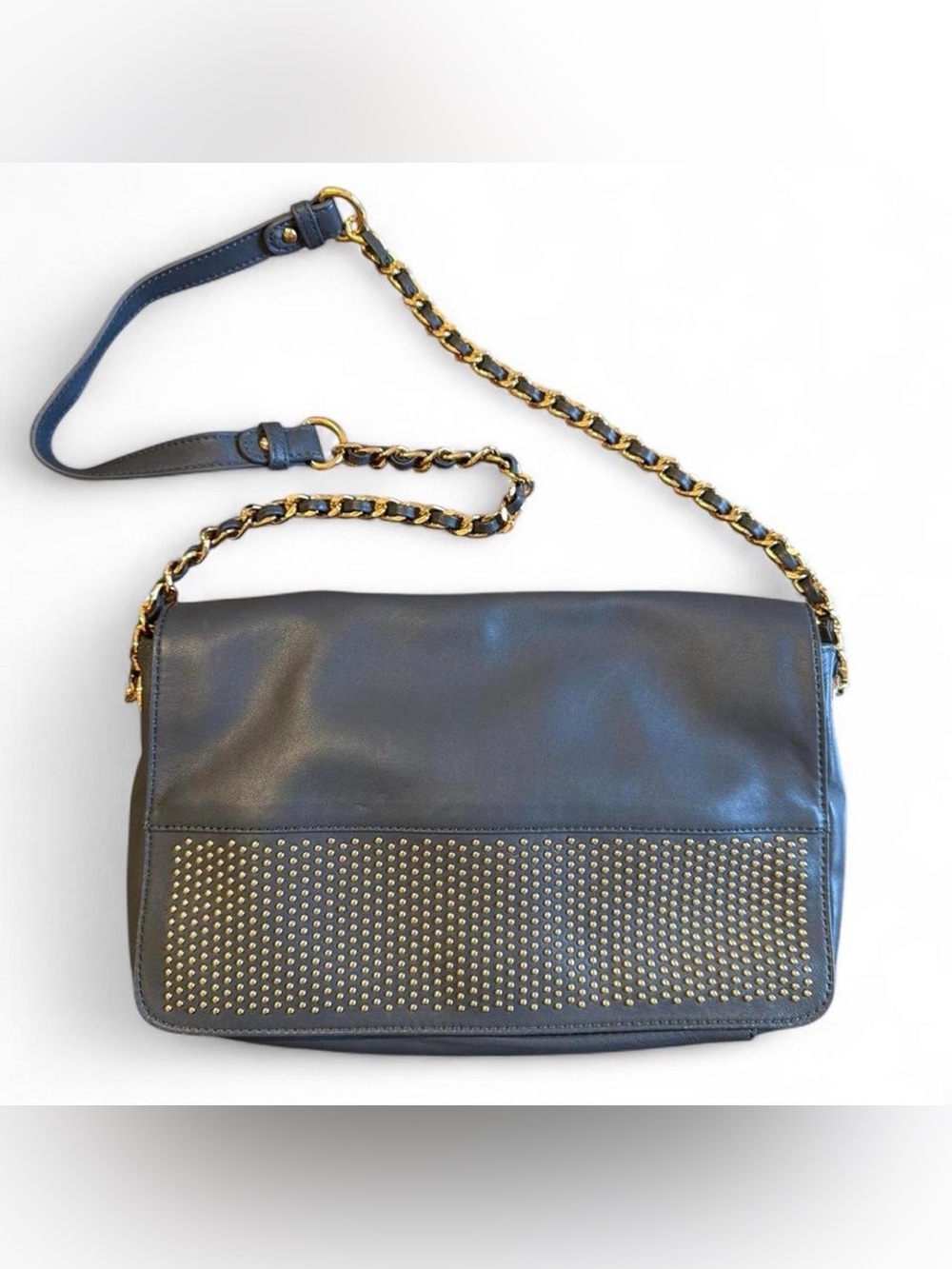 Badgley Mischka Grey Leather Shoulder Bag with Gold Chain